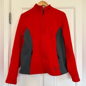 LL Bean Jacket Womens Medium Red Orange Fleece Full Zip Hiking Outdoors Polartec